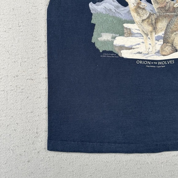 Vtg 90s Orion And The Wolves T Shirt Men's Medium Blue Wolf‎ Nature Stars - Picture 9 of 16